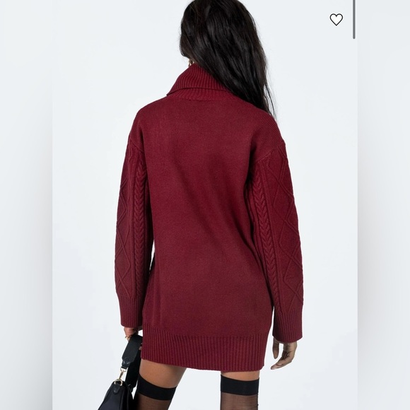 Princess Polly Bonington Burgundy Sweater Mini Dress Turtle Neck Long Sleeve S/M - Picture 5 of 14